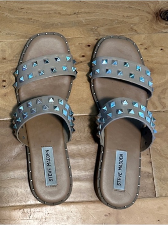 Steve Madden Shoes - Steve Madden Taupe Double-Strap Stud Slide Sandals